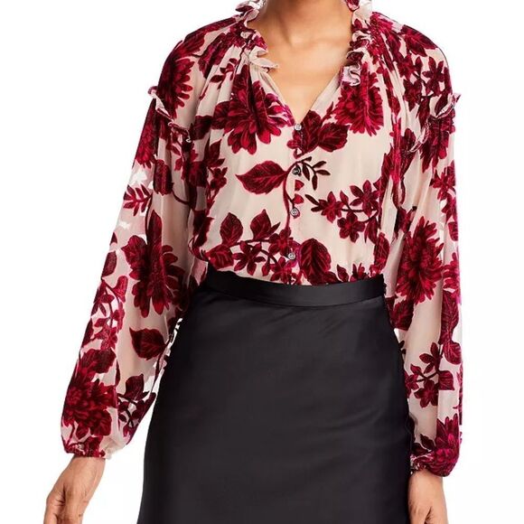 Cupio Floral Print Ruffle Neck Women's Top